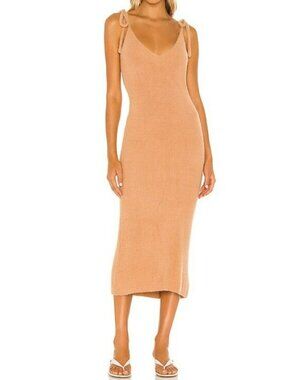 SNDYS Everyday Camel Knit Midi Dress With Tie Straps - Womens Size S